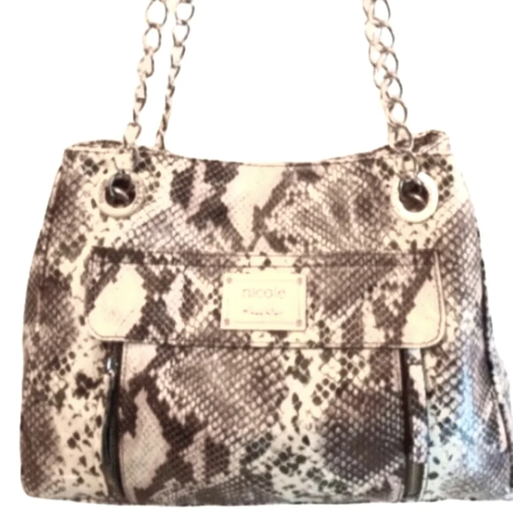 Large Snakeskin Crossbody Silver Chain Bag